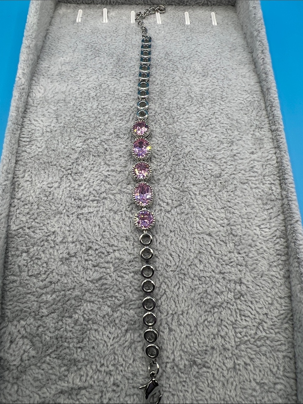 Silver-Tone Bracelet with Pink Crystal Accents